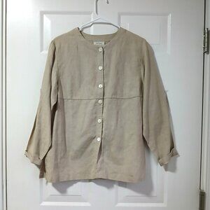 Lord and Taylor The America Petite 100% Linen Boxy Blouse Size Medium Petite